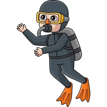 Boy Scuba Diving Cartoon Colored Clipart Stock Illustration