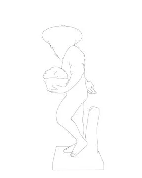 Boy sculpture statue outline. Vector illustration. Isolated on white backgr.. Illustrazione stock
