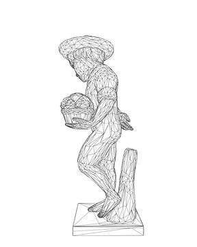 Boy sculpture statue wireframe. Vector illustration. Isolated on white Stock Illustration