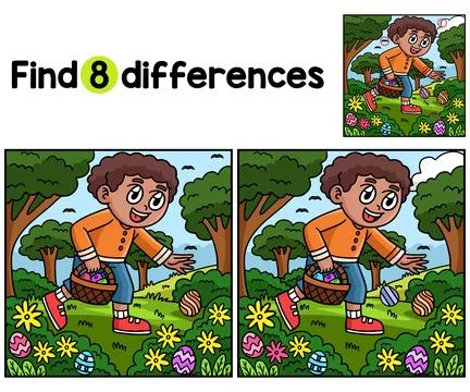 Boy Searching for Easter Egg Find The Differences Stock Illustration