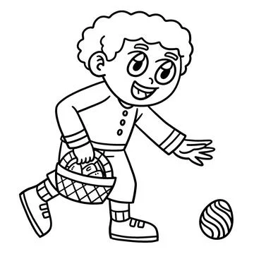 Boy Searching for Easter Egg Isolated Coloring Stock Illustration