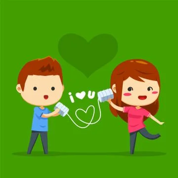 A boy sent love message through can wire Stock Illustration