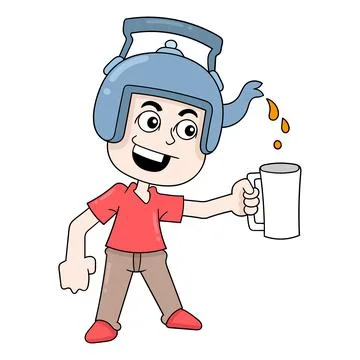 Boy is serving hot tea, doodle icon image kawaii Stock Illustration