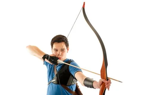 Boy shooting with a longbow Stock Photos