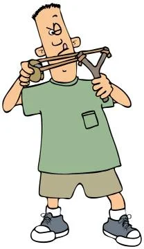 Boy shooting a slingshot Stock Illustration