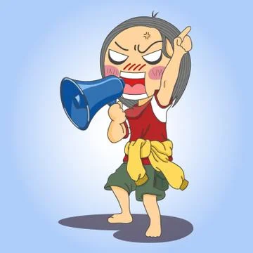 Boy shouting through megaphone Stock Illustration