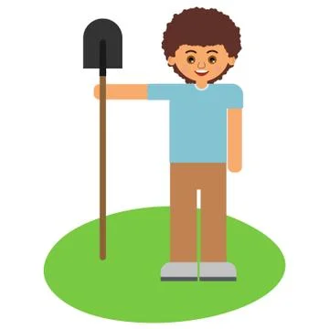 Boy with a shovel Stock Illustration