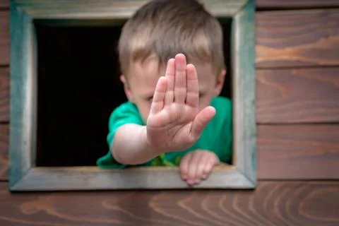 Boy showing do not enter Stock Photos