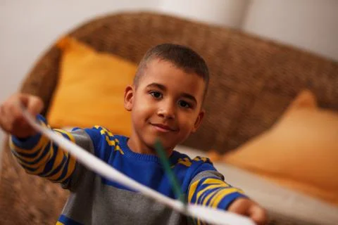 Boy showing a drawing Stock Photos