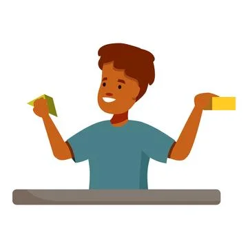 Boy showing geometric shapes, learning geometry at school Illustrazione stock