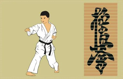 The boy showing karate. Stock Illustration