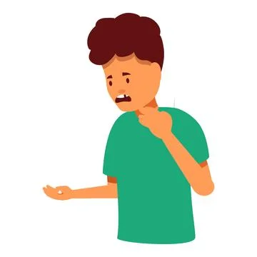 Boy showing missing tooth and touching throat experiencing sore throat 스톡 일러스트