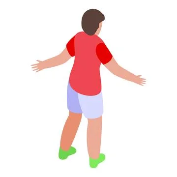 Boy showing or explaining something with open arms from behind Stock Illustration