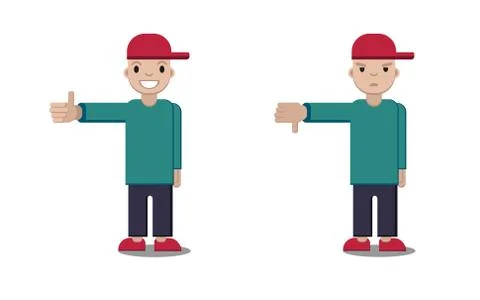 Boy showing thumbs up and down Stock Illustration