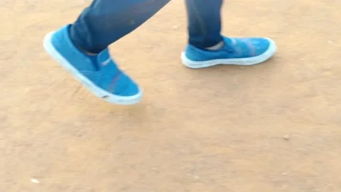 Boy sidewalks with shoes concept- HD(4k) - comfortable shoes Stock Footage 222690291