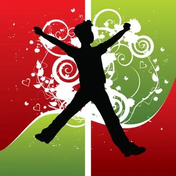 Boy silhouette joyful jumping, vector illustration Stock Illustration