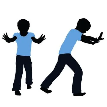 Boy silhouette in Pushing Pose Stock Illustration