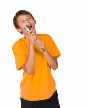 Boy singing karaoke Stock Photos