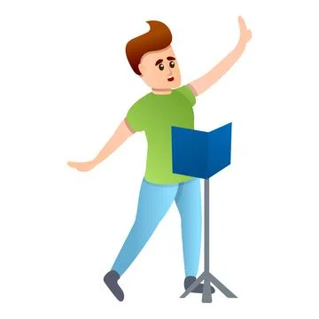 Boy singing music notes icon, cartoon style Ilustración de archivo