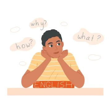 Boy sits at the desk and does his homework. Stock Illustration