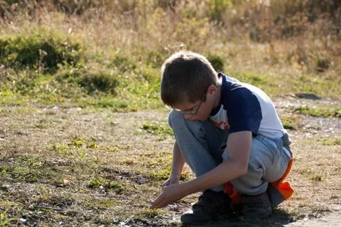 Boy sits in a field Stock Photos