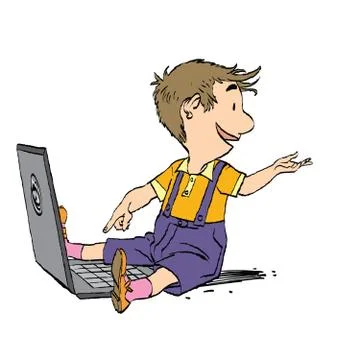 The boy sits with his laptop Stock Illustration