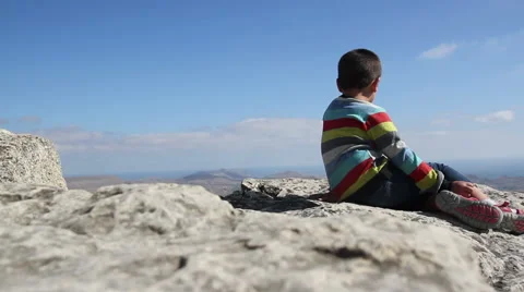 Boy sits on the top Stock Footage 68785396