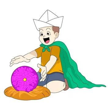 Boy is sitting acting as a psychic is doing fortune telling Stock Illustration