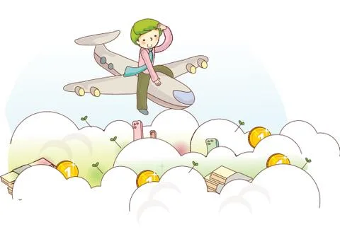 Boy Sitting On Aeroplane Illustrazione stock
