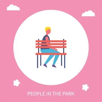 Boy Sitting on Bench Alone in Park Cartoon Banner Ilustração Stock