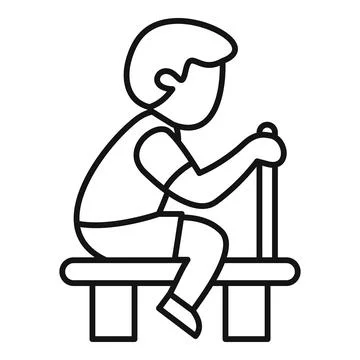 Boy sitting on bench, side view line drawing of a child resting イラスト素材