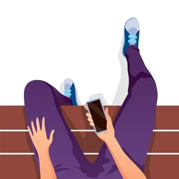 Boy sitting on bench vector illustration of university. Legs top view on white Illustrazione stock