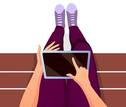Boy sitting on bench vector illustration of university. Legs top view on white Stock Illustration