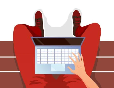 Boy sitting on bench vector illustration of university. Legs top view on white Stock Illustration