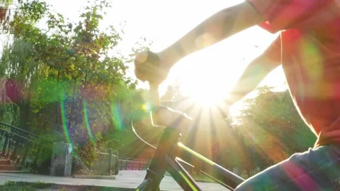 Boy sitting on a bicycle Stock Footage 140124362