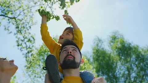 Boy sitting on father's shoulders Stock Footage 100002998