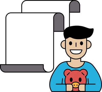 A boy is sitting in front of a blank board with a teddy bear on his lap イラスト素材