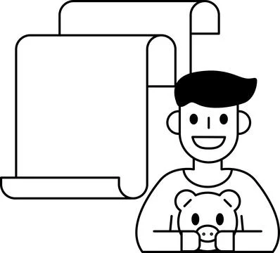 A boy is sitting in front of a blank board with a teddy bear on his lap Stock Illustration