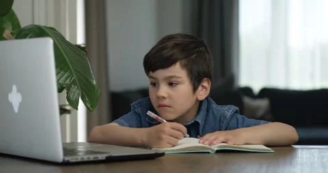Boy is sitting in front of the laptop Stock-Footage 132004336