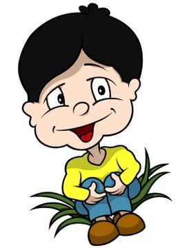 Boy Sitting On Grass Stock Illustration
