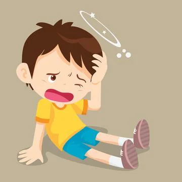 Boy sitting have Dizziness Illustrazione stock