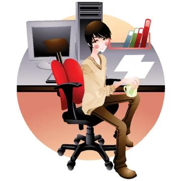Boy Sitting At His Work Desk Stockillustratie
