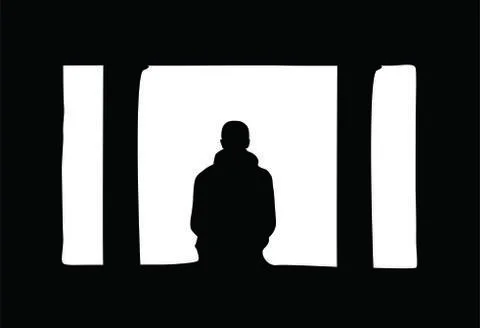 Boy sitting in a jail Vector art Stock Illustration