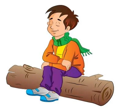 Boy Sitting on a Log, illustration Stock-Illustration