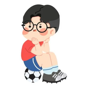 Boy Sitting on Soccer Ball Stock Illustration