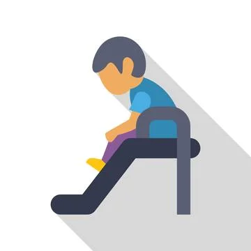 Boy sitting on top of slide getting ready to go down イラスト素材