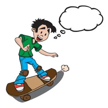 Boy on skate with thought bubble Stock Illustration