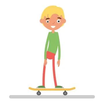 The boy on skateboard, flat vector Stock Illustration