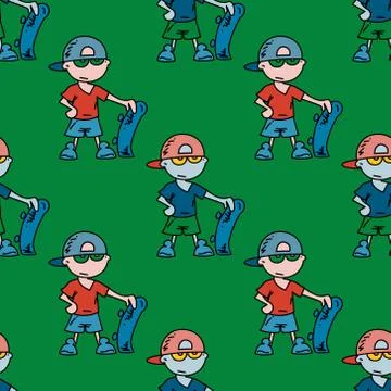 Boy with skateboard seamless pattern Illustrazione stock