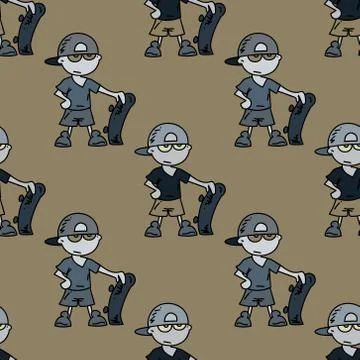 Boy with skateboard seamless pattern Stock Illustration